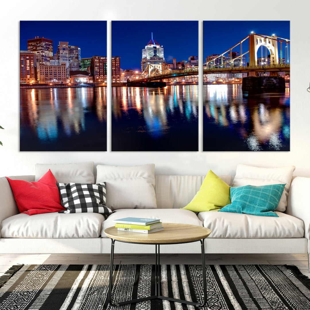 Pittsburgh City Canvas Wall Art Pittsburgh Skyline Canvas Art Large Wall Art Cityscape Art City Night Canvas