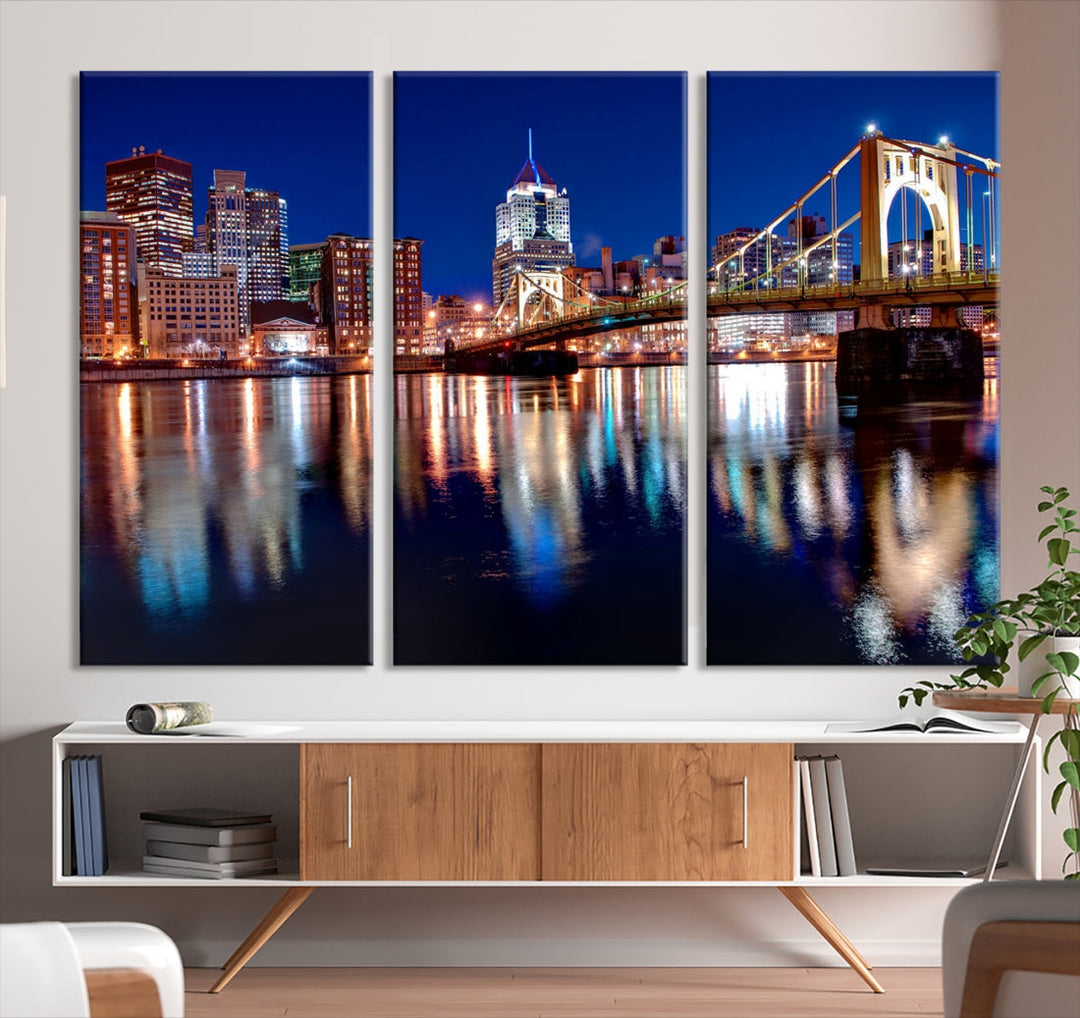 Pittsburgh City Canvas Wall Art Pittsburgh Skyline Canvas Art Large Wall Art Cityscape Art City Night Canvas