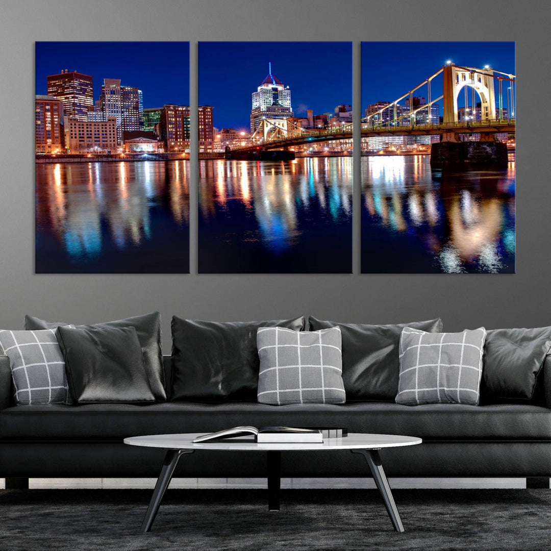 Pittsburgh City Canvas Wall Art Pittsburgh Skyline Canvas Art Large Wall Art Cityscape Art City Night Canvas