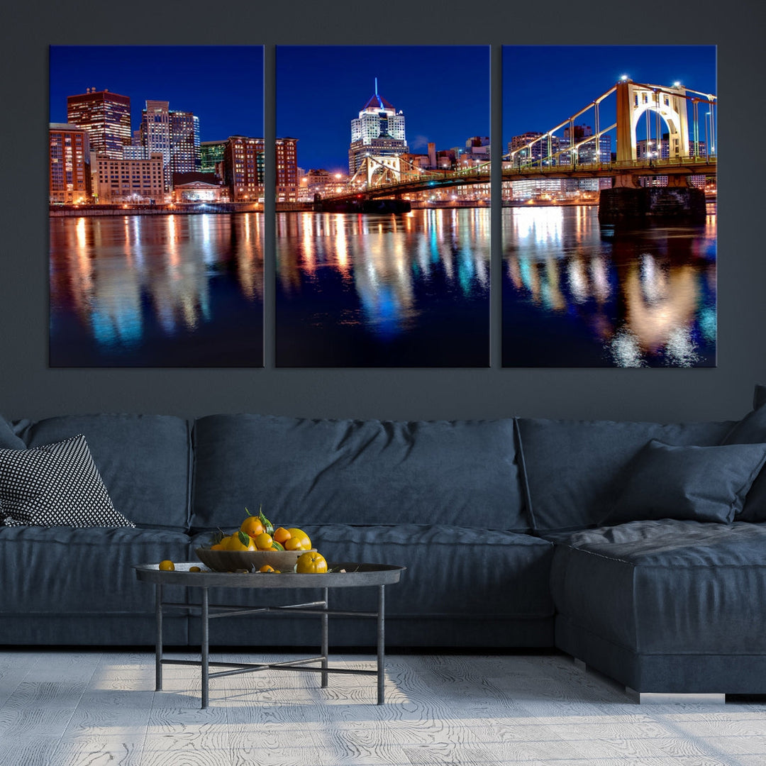 Pittsburgh City Canvas Wall Art Pittsburgh Skyline Canvas Art Large Wall Art Cityscape Art City Night Canvas