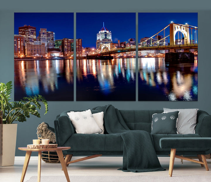 Pittsburgh City Canvas Wall Art Pittsburgh Skyline Canvas Art Large Wall Art Cityscape Art City Night Canvas