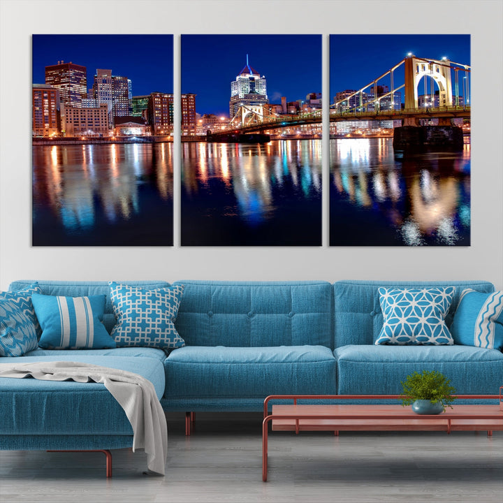 Pittsburgh City Canvas Wall Art Pittsburgh Skyline Canvas Art Large Wall Art Cityscape Art City Night Canvas