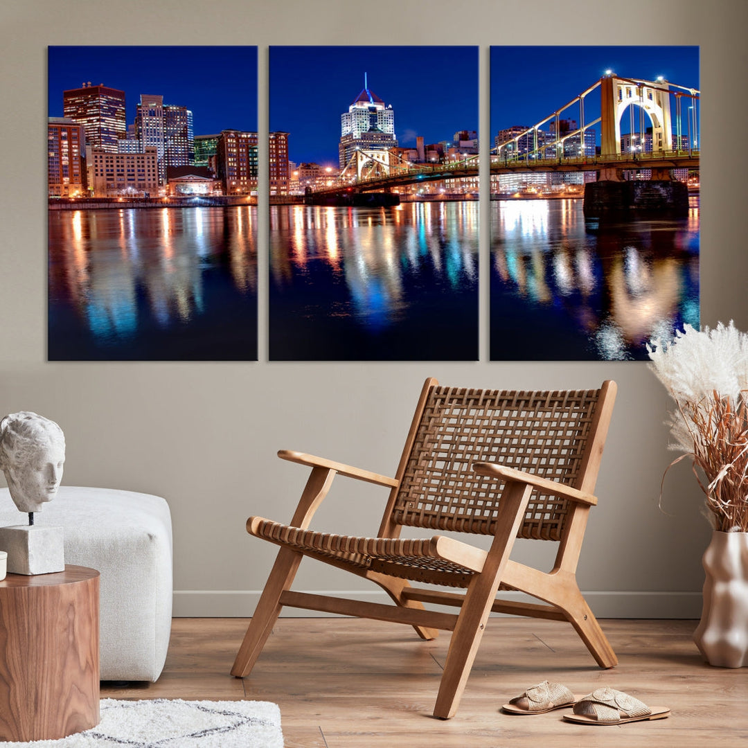 Pittsburgh City Canvas Wall Art Pittsburgh Skyline Canvas Art Large Wall Art Cityscape Art City Night Canvas