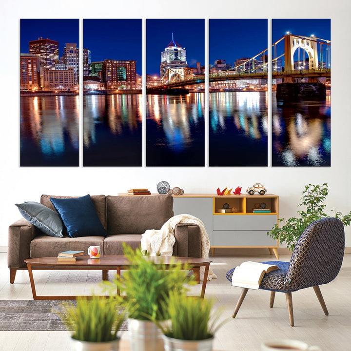 Pittsburgh City Canvas Wall Art Pittsburgh Skyline Canvas Art Large Wall Art Cityscape Art City Night Canvas