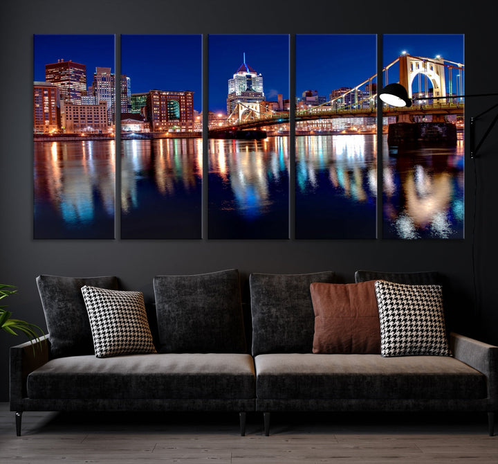 Pittsburgh City Canvas Wall Art Pittsburgh Skyline Canvas Art Large Wall Art Cityscape Art City Night Canvas