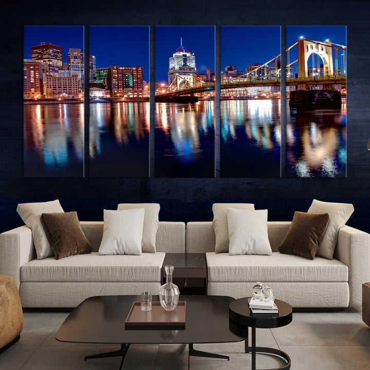 Pittsburgh City Canvas Wall Art Pittsburgh Skyline Canvas Art Large Wall Art Cityscape Art City Night Canvas