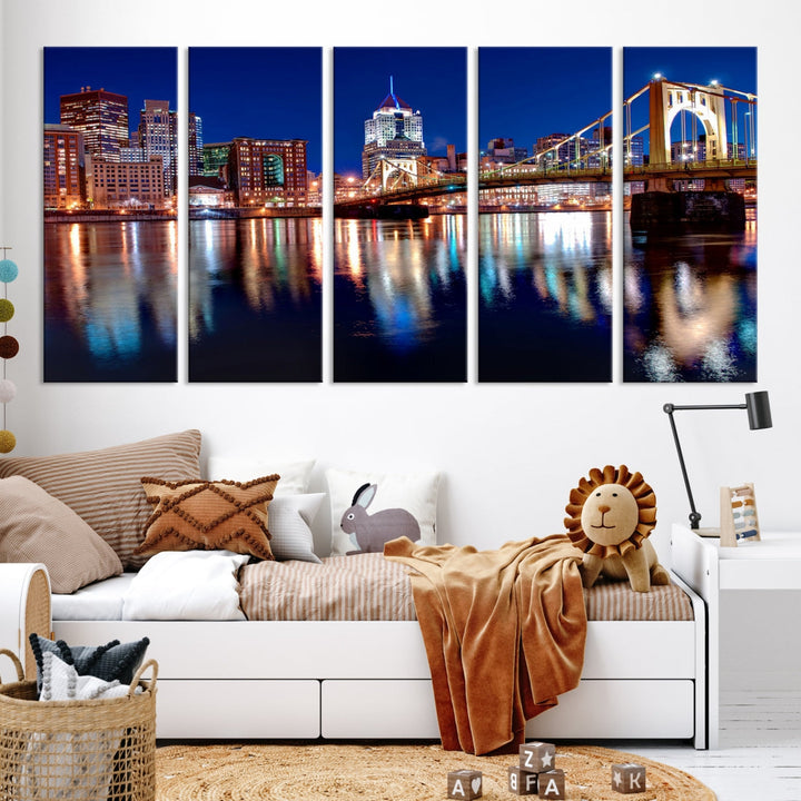 Pittsburgh City Canvas Wall Art Pittsburgh Skyline Canvas Art Large Wall Art Cityscape Art City Night Canvas