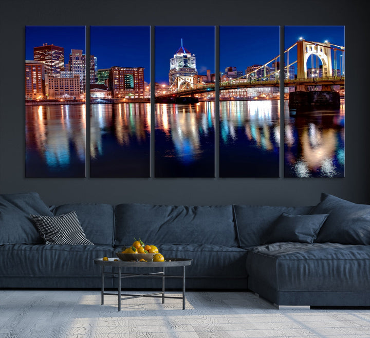 Pittsburgh City Canvas Wall Art Pittsburgh Skyline Canvas Art Large Wall Art Cityscape Art City Night Canvas