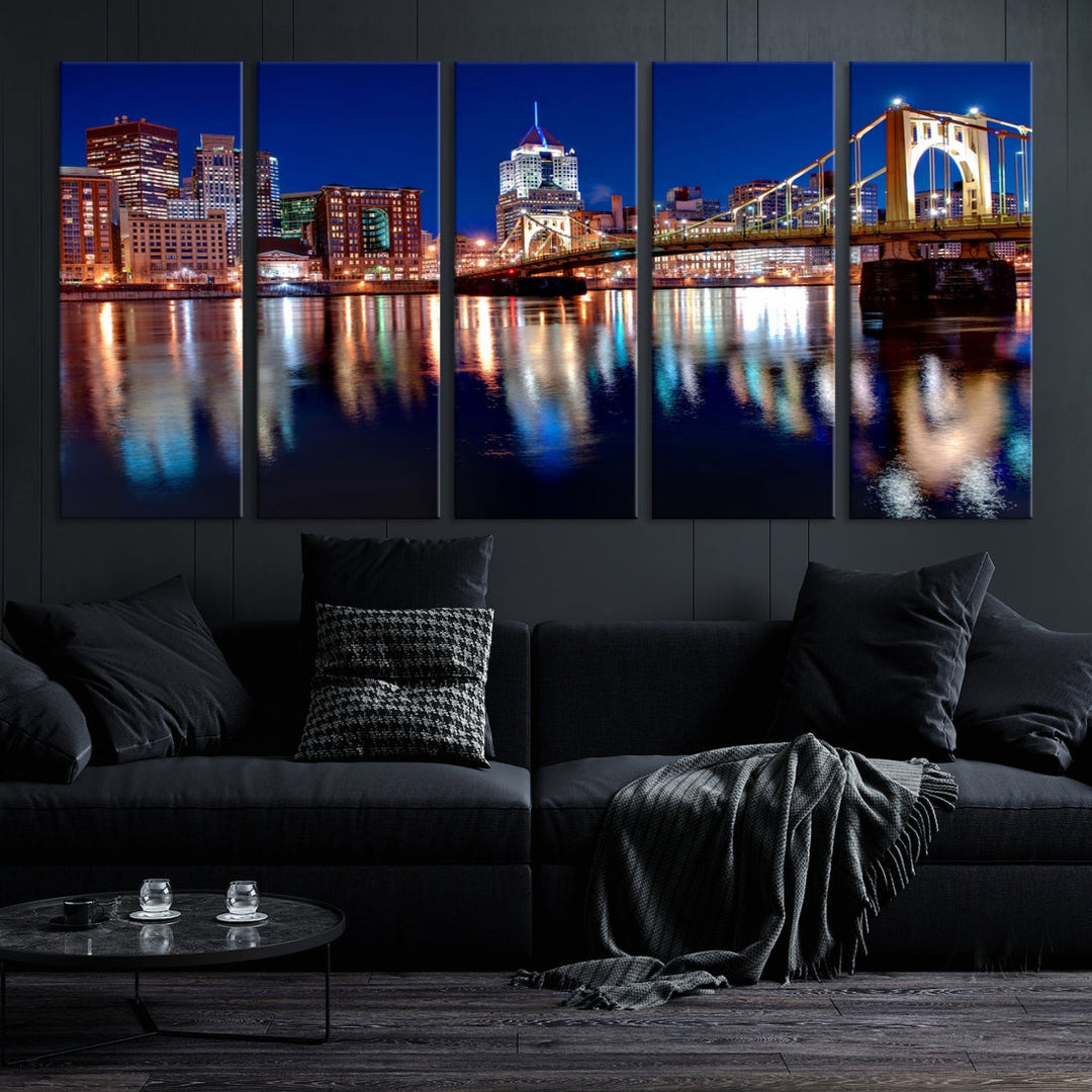 Pittsburgh City Canvas Wall Art Pittsburgh Skyline Canvas Art Large Wall Art Cityscape Art City Night Canvas