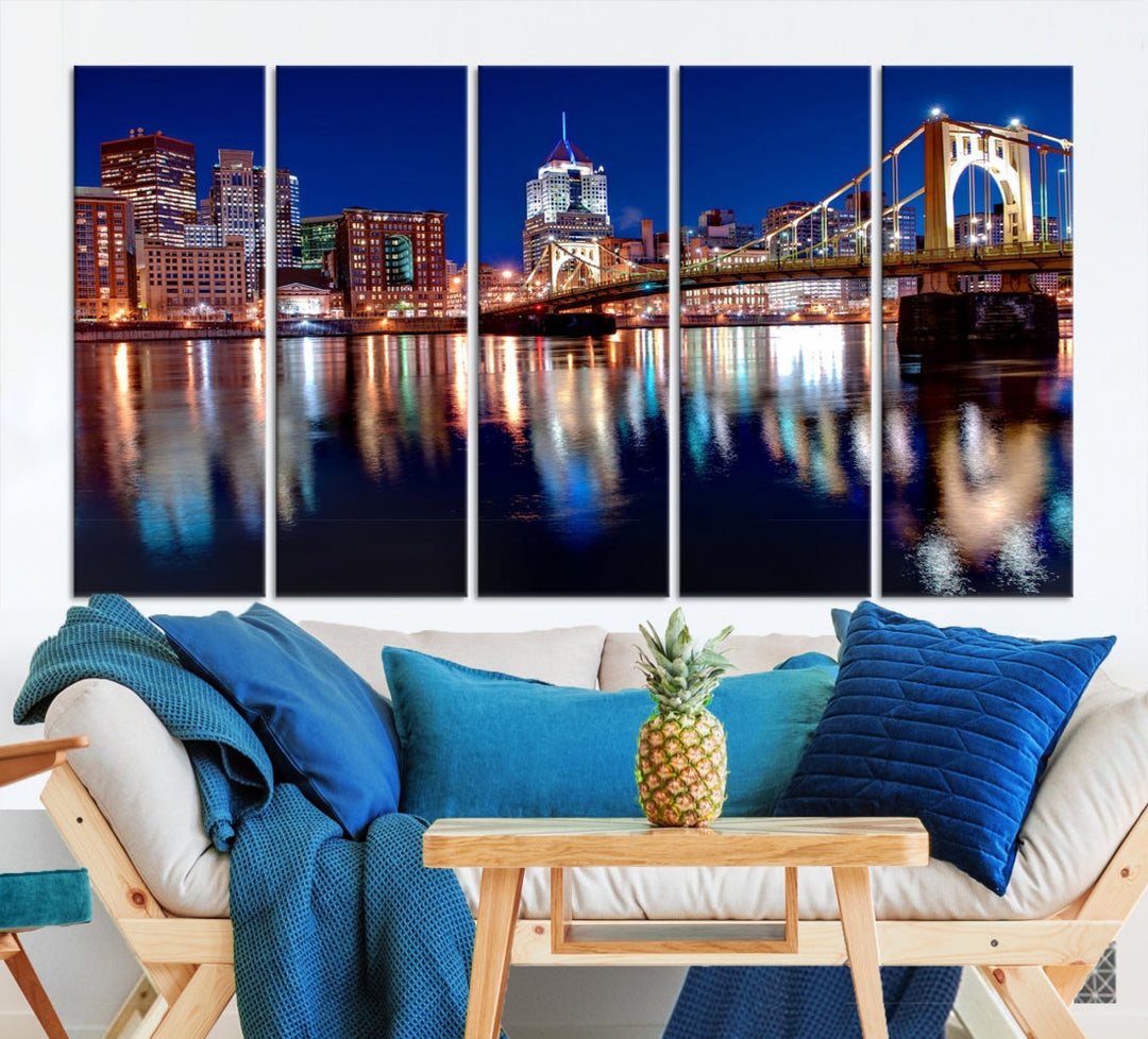 Pittsburgh City Canvas Wall Art Pittsburgh Skyline Canvas Art Large Wall Art Cityscape Art City Night Canvas