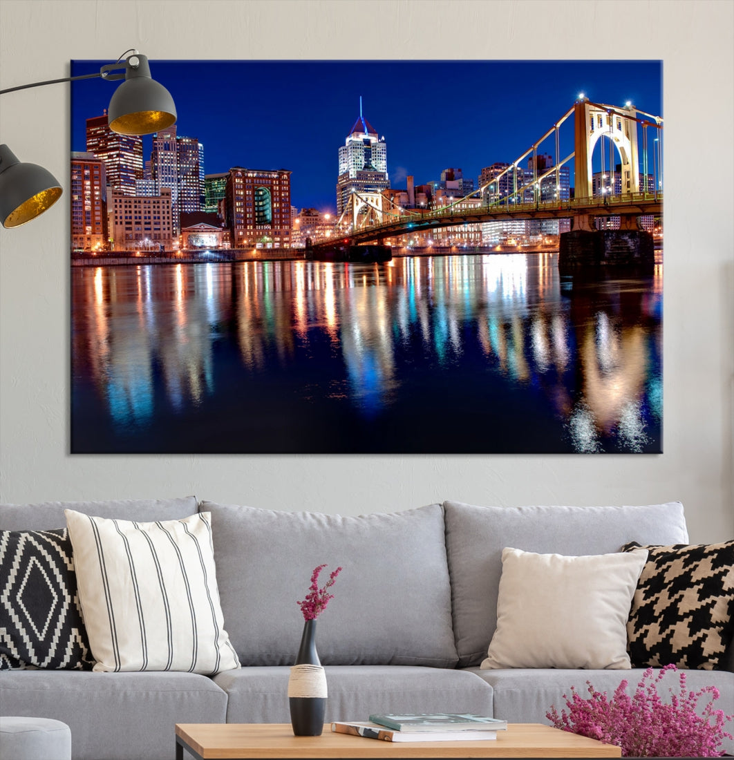 Pittsburgh City Canvas Wall Art Pittsburgh Skyline Canvas Art Large Wall Art Cityscape Art City Night Canvas