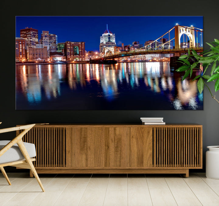 Pittsburgh City Canvas Wall Art Pittsburgh Skyline Canvas Art Large Wall Art Cityscape Art City Night Canvas