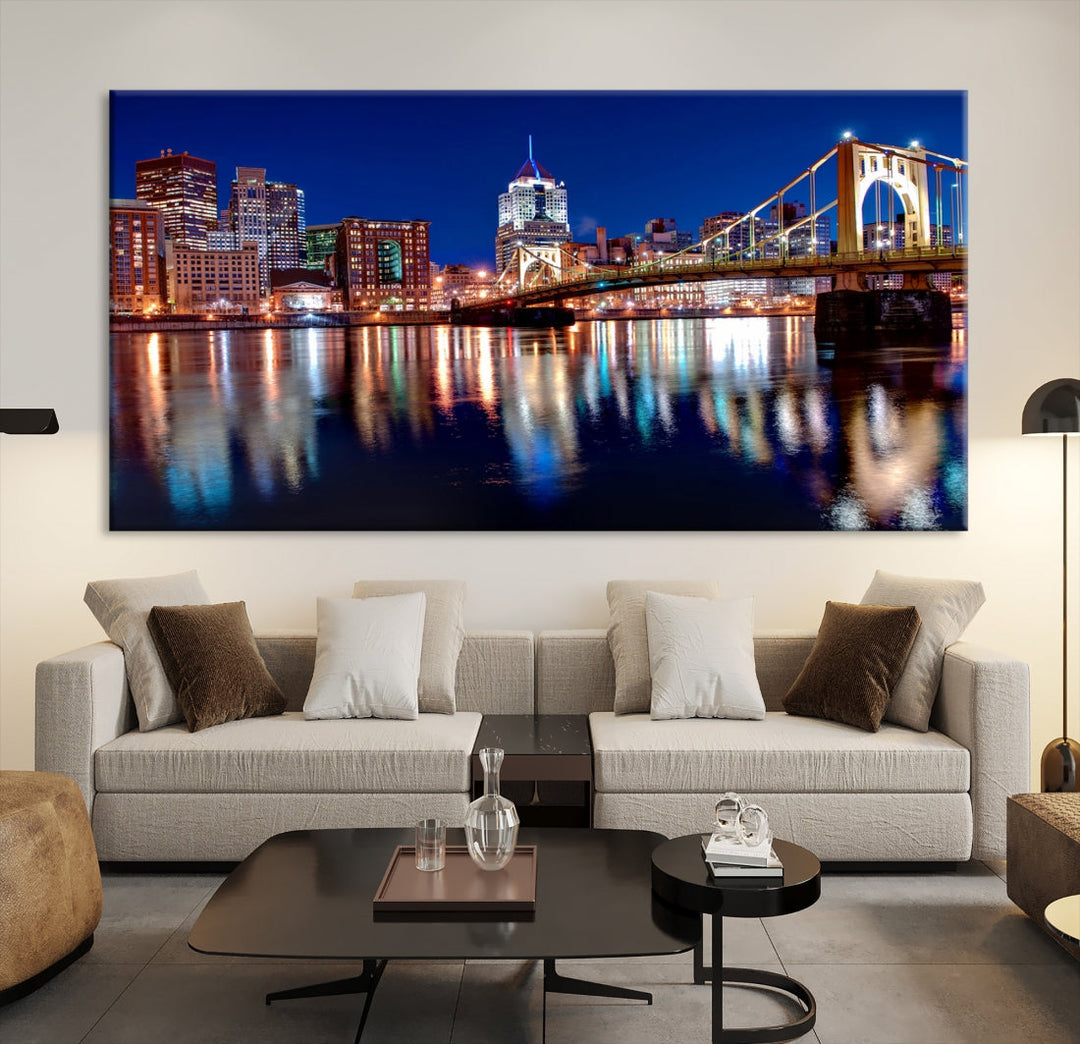 Pittsburgh City Canvas Wall Art Pittsburgh Skyline Canvas Art Large Wall Art Cityscape Art City Night Canvas