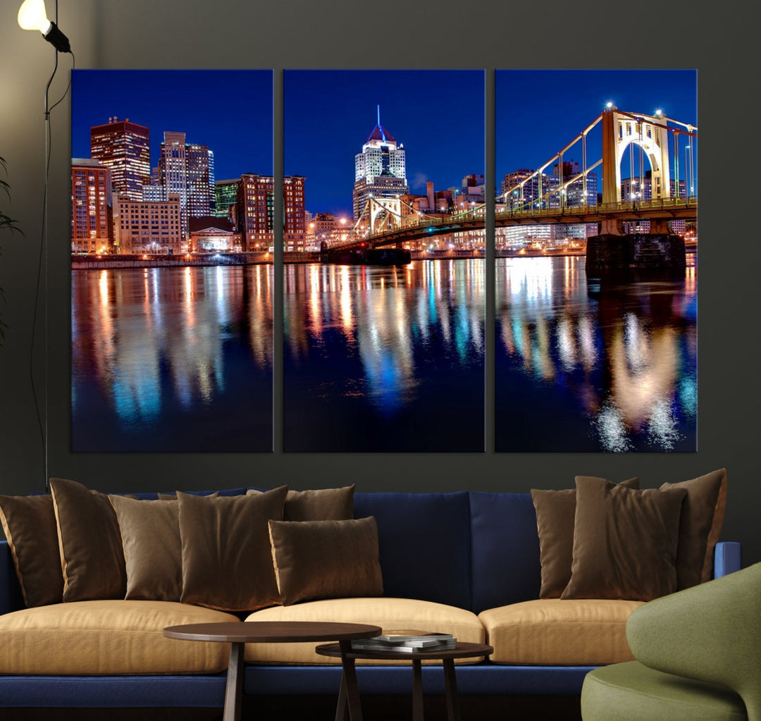 Pittsburgh City Canvas Wall Art Pittsburgh Skyline Canvas Art Large Wall Art Cityscape Art City Night Canvas