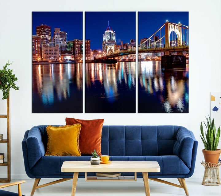 Pittsburgh City Canvas Wall Art Pittsburgh Skyline Canvas Art Large Wall Art Cityscape Art City Night Canvas