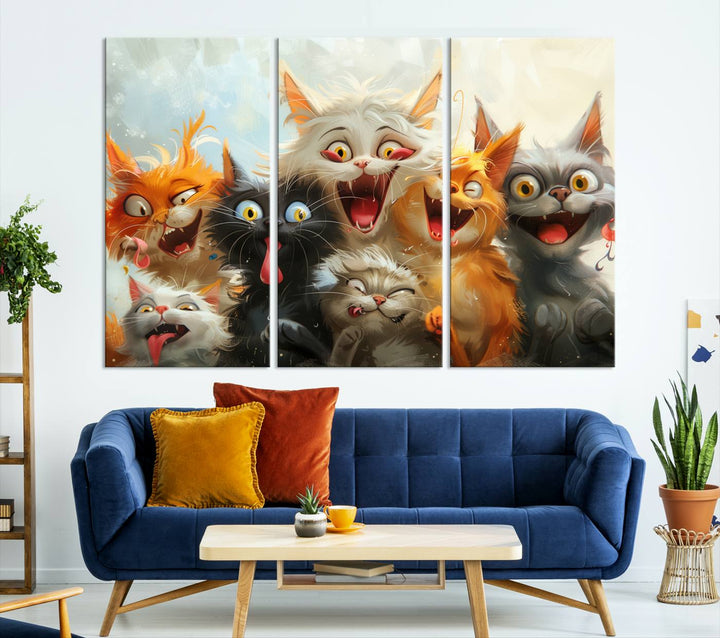 Pixar Cats Wall Art Canvas Print, Fanny Cat Wall Art Print, Comic Cartoon Cat Print