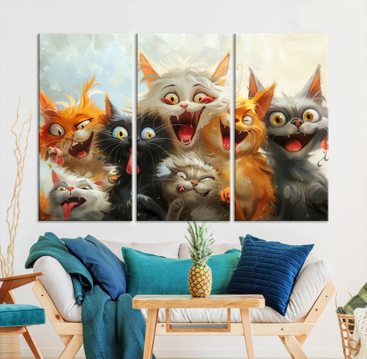 Pixar Cats Wall Art Canvas Print, Fanny Cat Wall Art Print, Comic Cartoon Cat Print