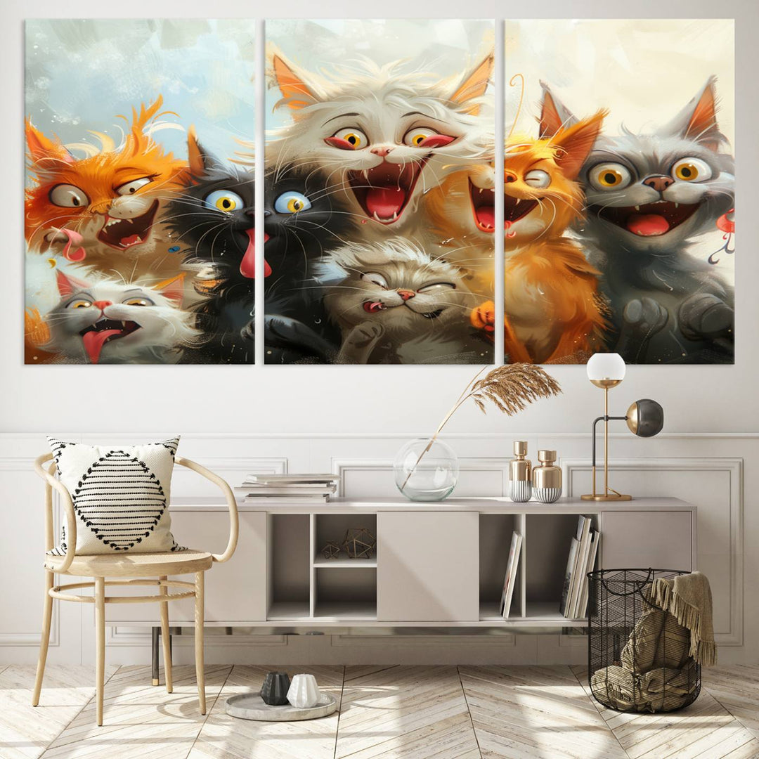 Pixar Cats Wall Art Canvas Print, Fanny Cat Wall Art Print, Comic Cartoon Cat Print