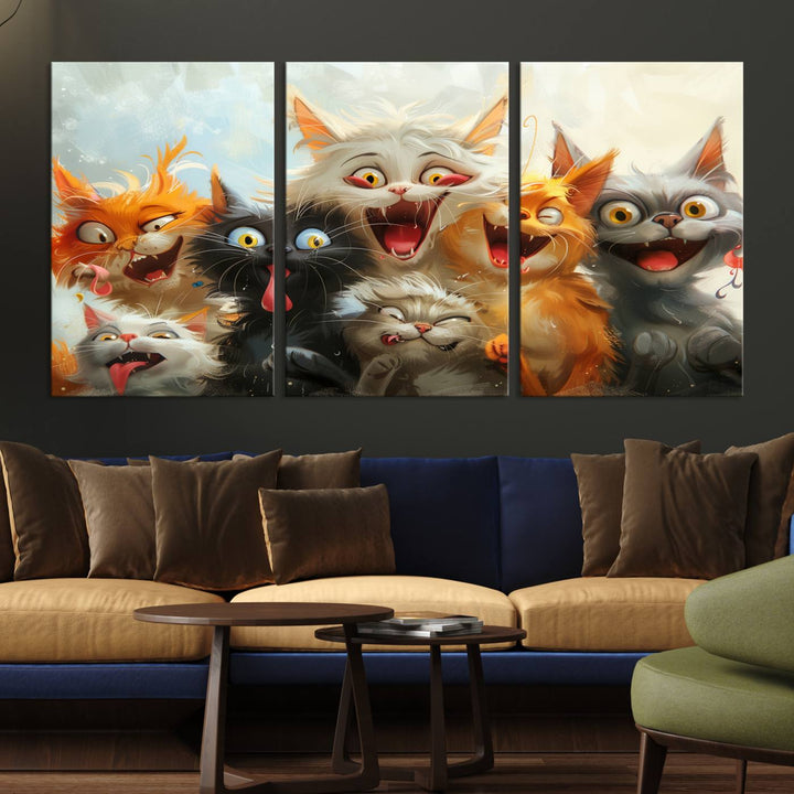 Pixar Cats Wall Art Canvas Print, Fanny Cat Wall Art Print, Comic Cartoon Cat Print