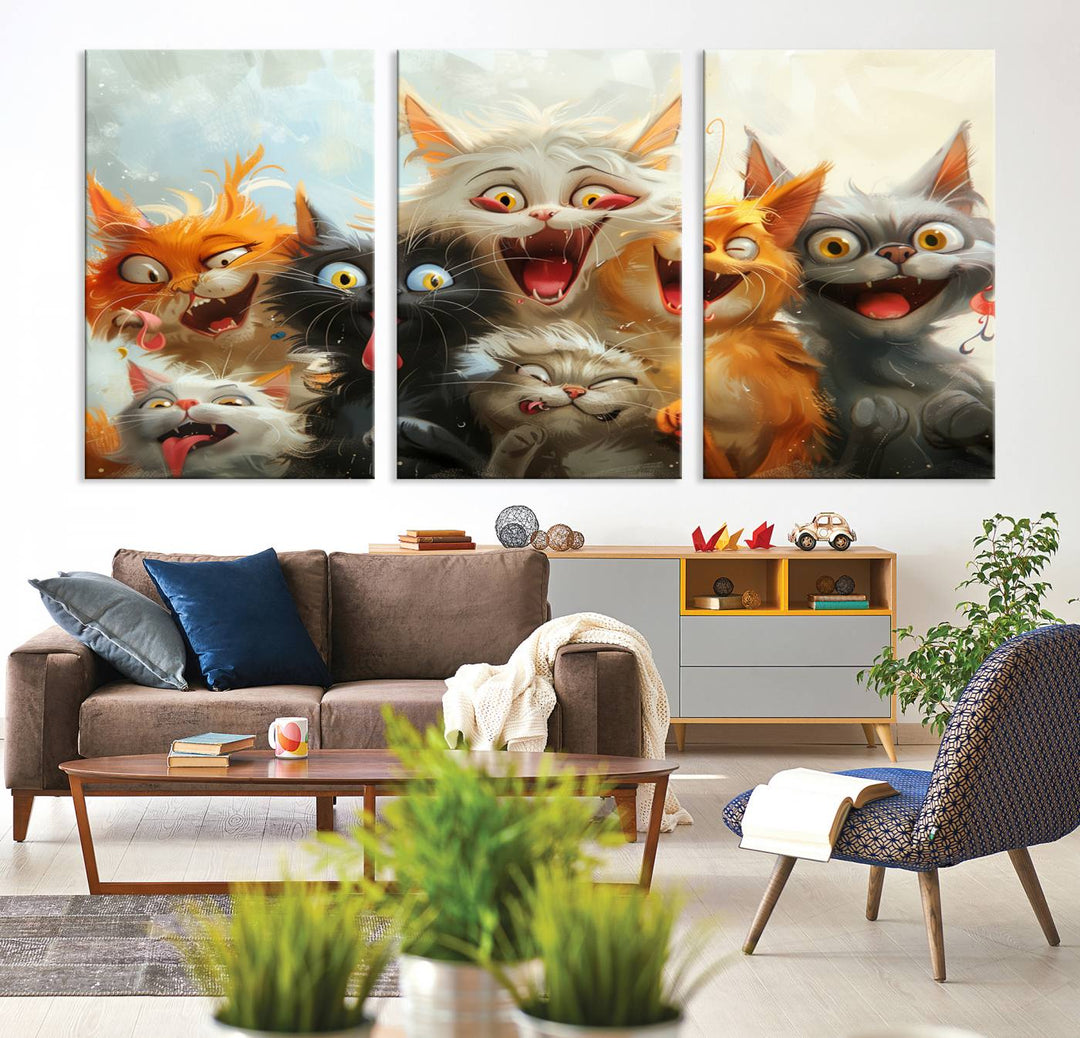 Pixar Cats Wall Art Canvas Print, Fanny Cat Wall Art Print, Comic Cartoon Cat Print