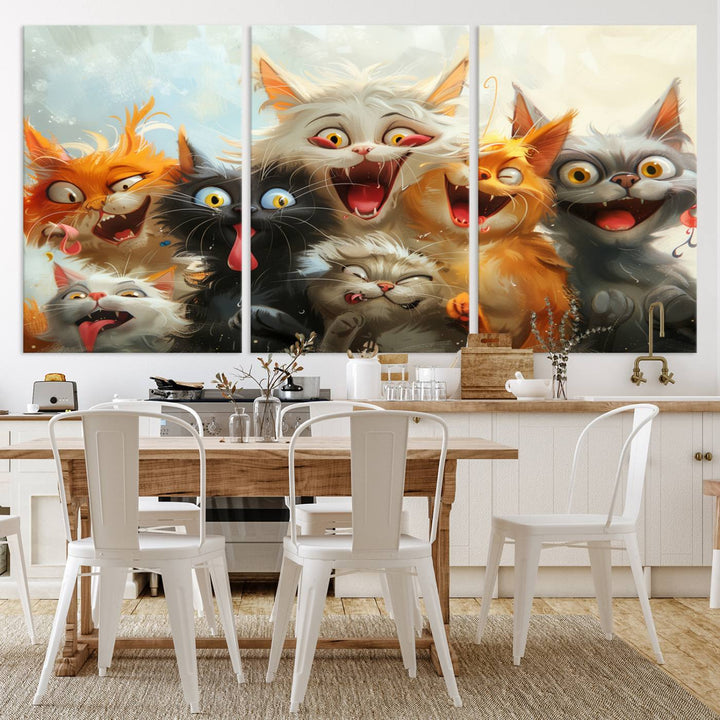 Pixar Cats Wall Art Canvas Print, Fanny Cat Wall Art Print, Comic Cartoon Cat Print