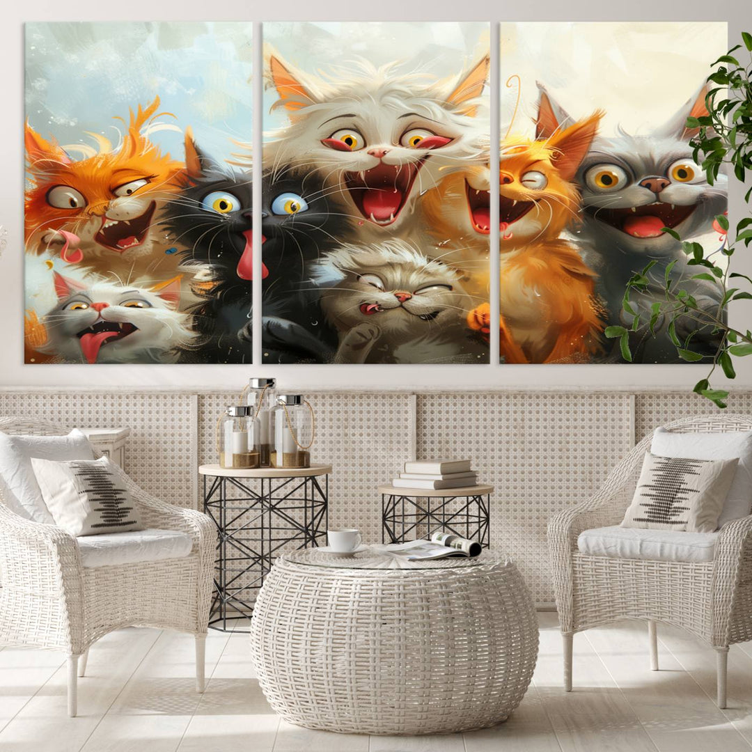 Pixar Cats Wall Art Canvas Print, Fanny Cat Wall Art Print, Comic Cartoon Cat Print