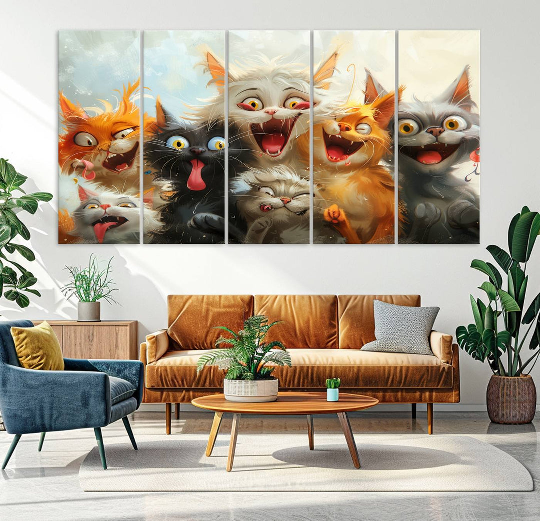 Pixar Cats Wall Art Canvas Print, Fanny Cat Wall Art Print, Comic Cartoon Cat Print