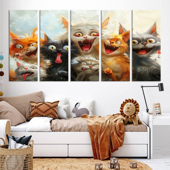 Pixar Cats Wall Art Canvas Print, Fanny Cat Wall Art Print, Comic Cartoon Cat Print