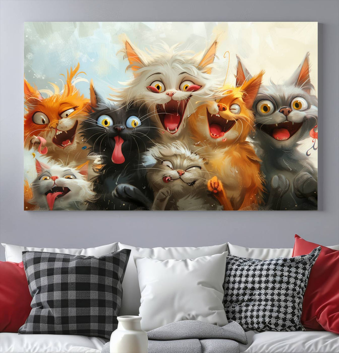 Pixar Cats Wall Art Canvas Print, Fanny Cat Wall Art Print, Comic Cartoon Cat Print