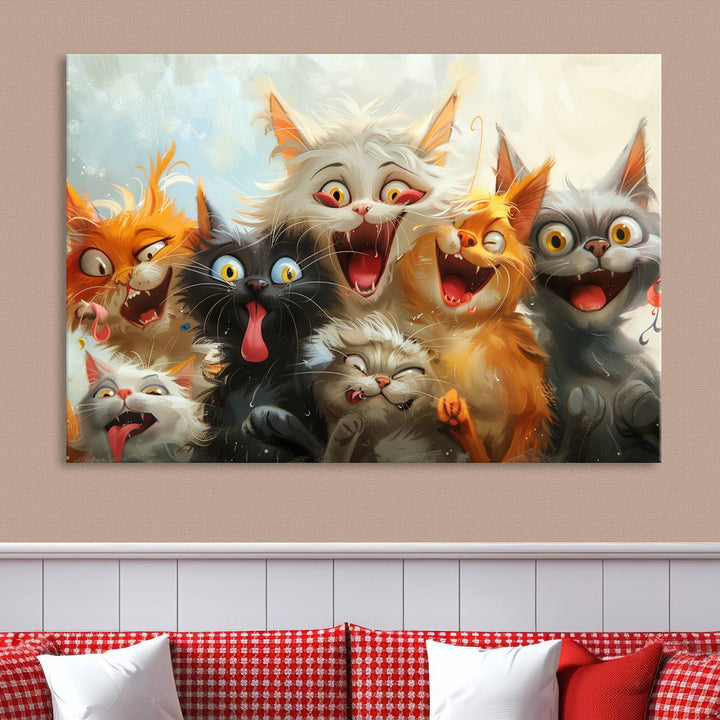 Pixar Cats Wall Art Canvas Print, Fanny Cat Wall Art Print, Comic Cartoon Cat Print