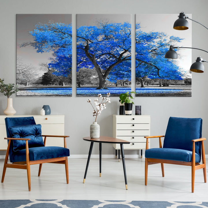 Pop of Color to Your Space with Our Blue Tree Landscape Wall Art Canvas Print