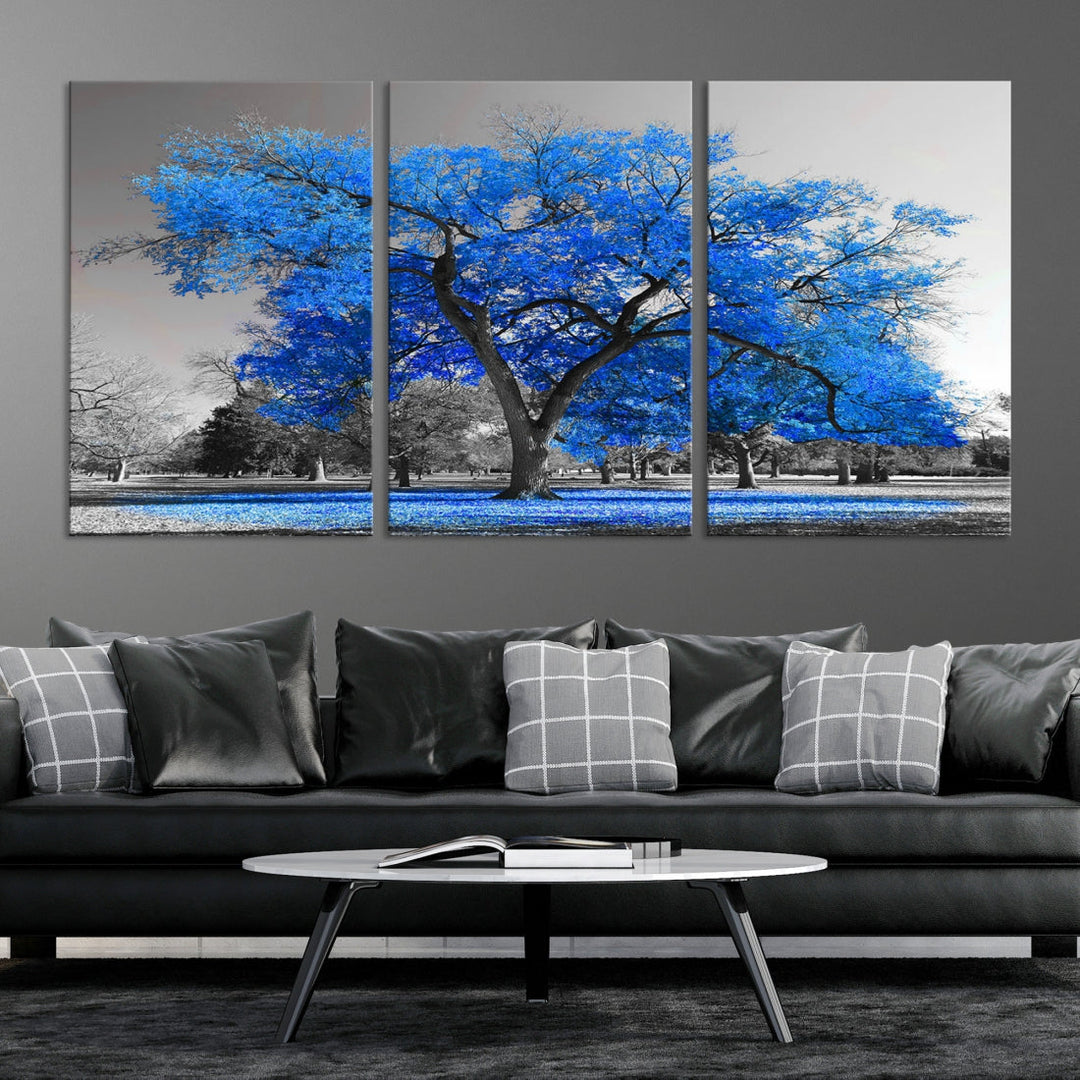 Pop of Color to Your Space with Our Blue Tree Landscape Wall Art Canvas Print