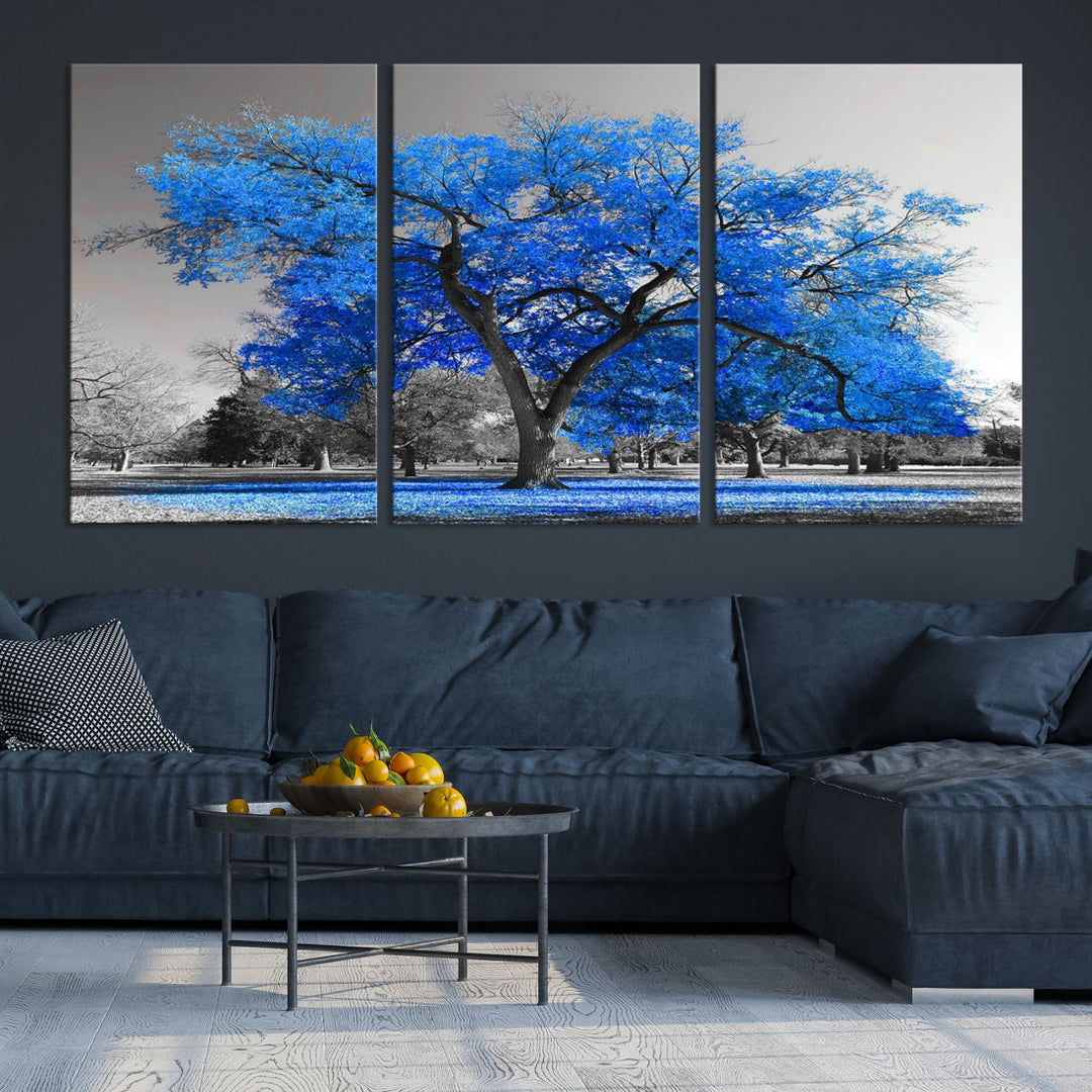 Pop of Color to Your Space with Our Blue Tree Landscape Wall Art Canvas Print