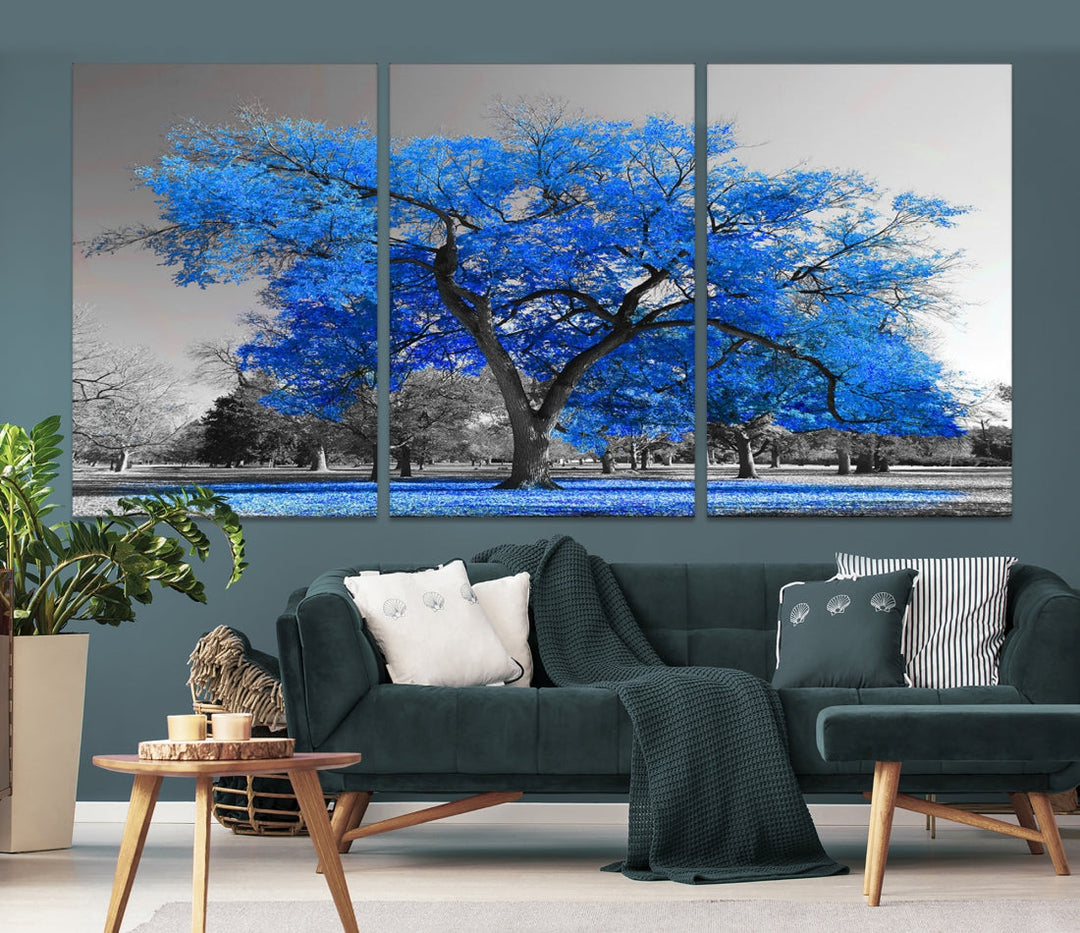 Pop of Color to Your Space with Our Blue Tree Landscape Wall Art Canvas Print