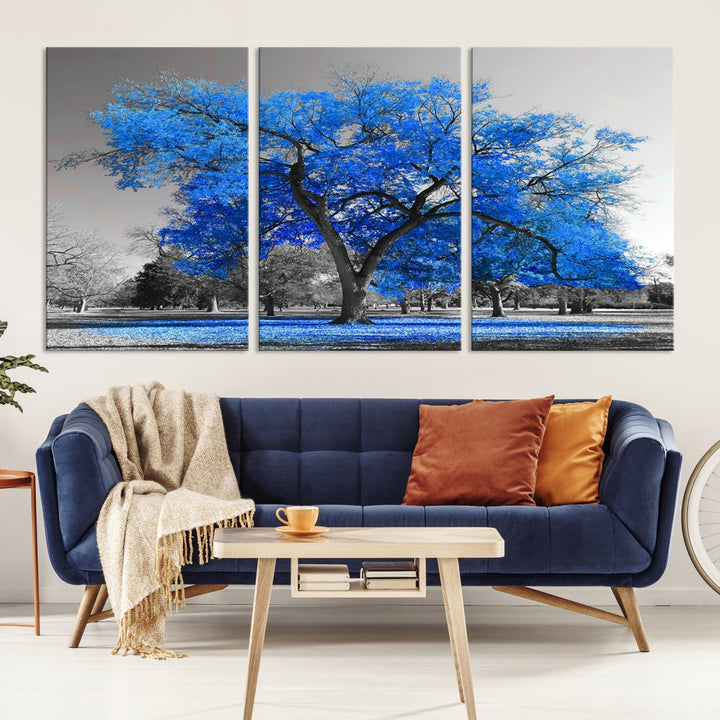 Pop of Color to Your Space with Our Blue Tree Landscape Wall Art Canvas Print