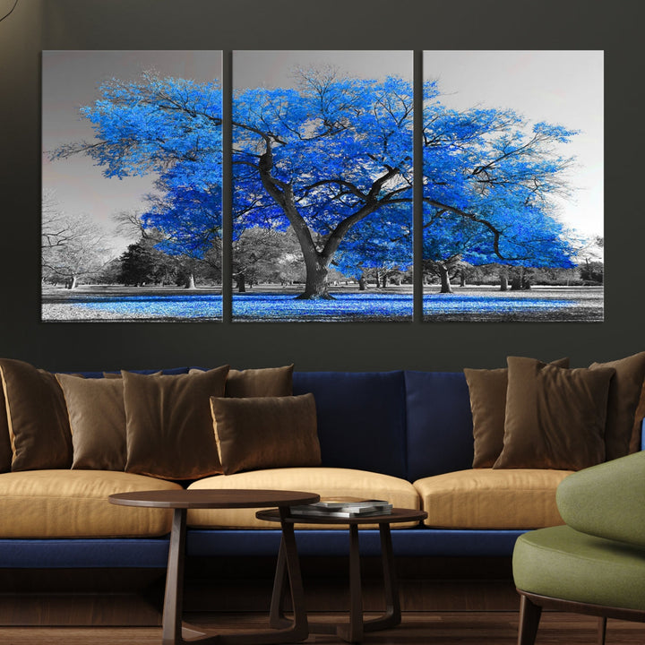 Pop of Color to Your Space with Our Blue Tree Landscape Wall Art Canvas Print