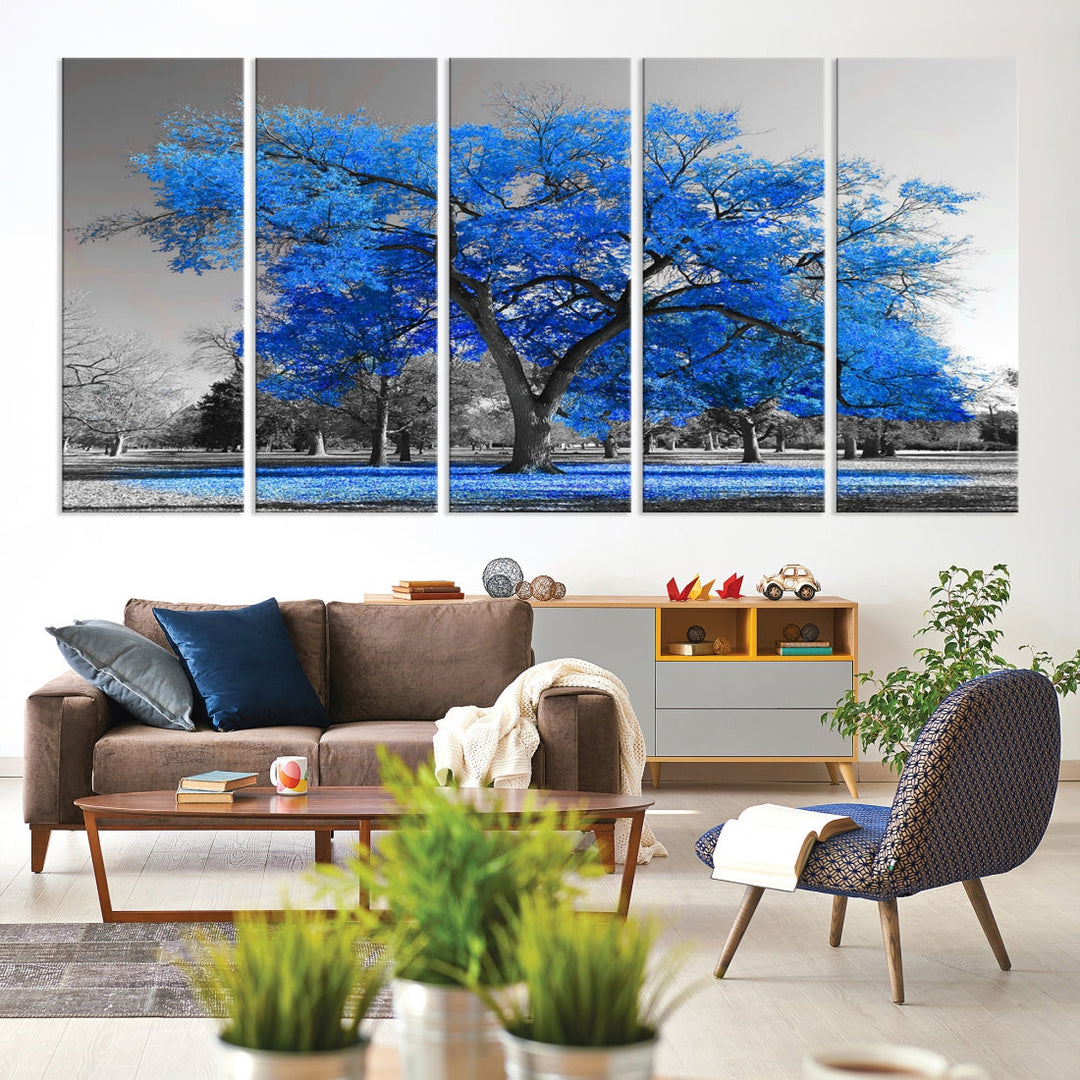 Pop of Color to Your Space with Our Blue Tree Landscape Wall Art Canvas Print