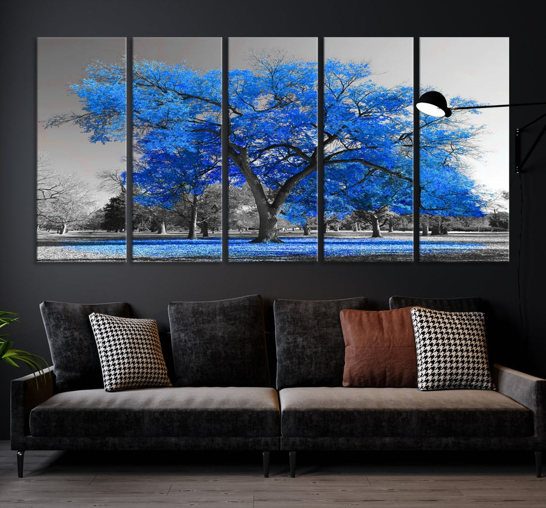 Pop of Color to Your Space with Our Blue Tree Landscape Wall Art Canvas Print