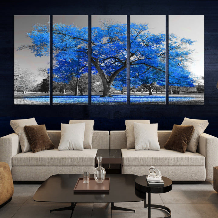 Pop of Color to Your Space with Our Blue Tree Landscape Wall Art Canvas Print