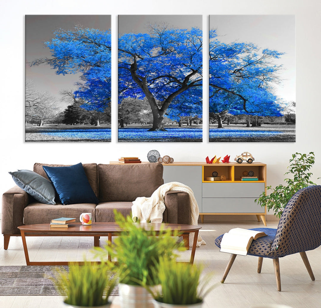 Pop of Color to Your Space with Our Blue Tree Landscape Wall Art Canvas Print