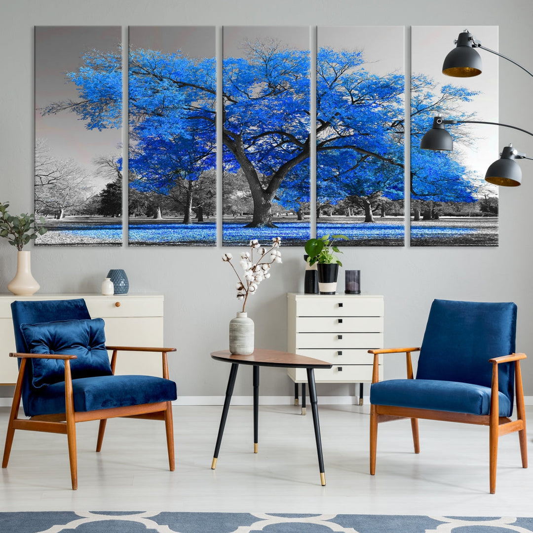 Pop of Color to Your Space with Our Blue Tree Landscape Wall Art Canvas Print