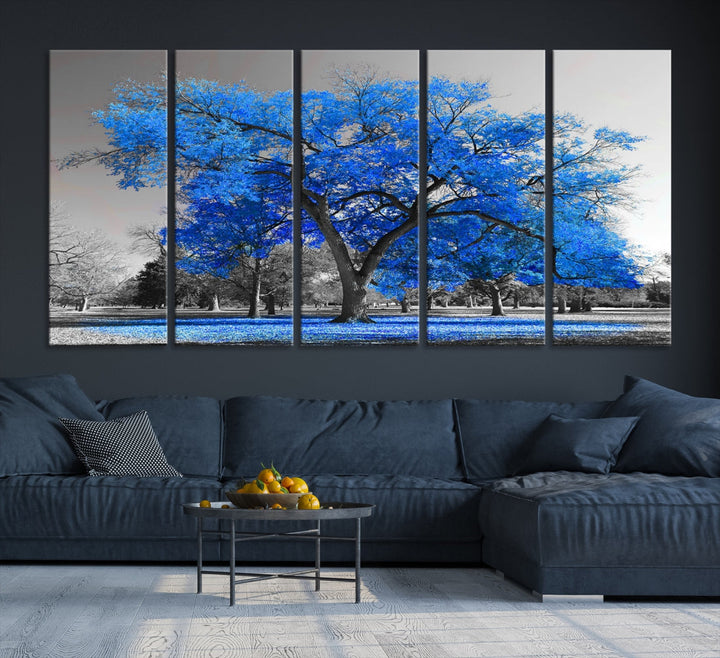 Pop of Color to Your Space with Our Blue Tree Landscape Wall Art Canvas Print