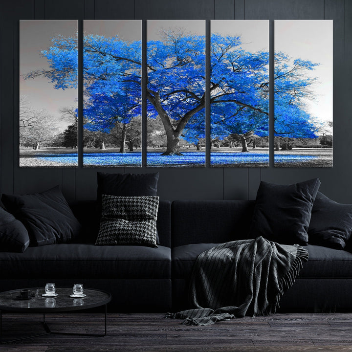 Pop of Color to Your Space with Our Blue Tree Landscape Wall Art Canvas Print