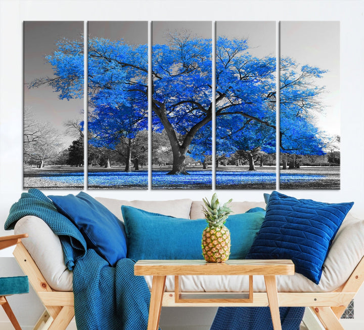 Pop of Color to Your Space with Our Blue Tree Landscape Wall Art Canvas Print