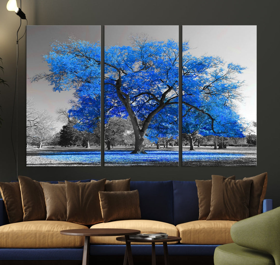 Pop of Color to Your Space with Our Blue Tree Landscape Wall Art Canvas Print