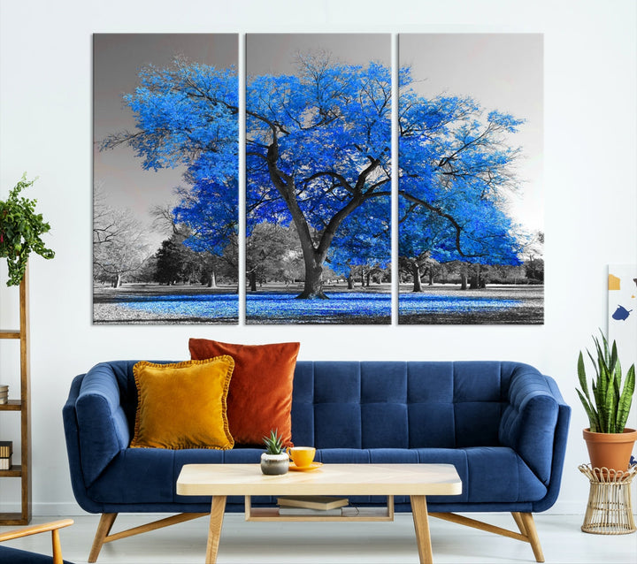 Pop of Color to Your Space with Our Blue Tree Landscape Wall Art Canvas Print