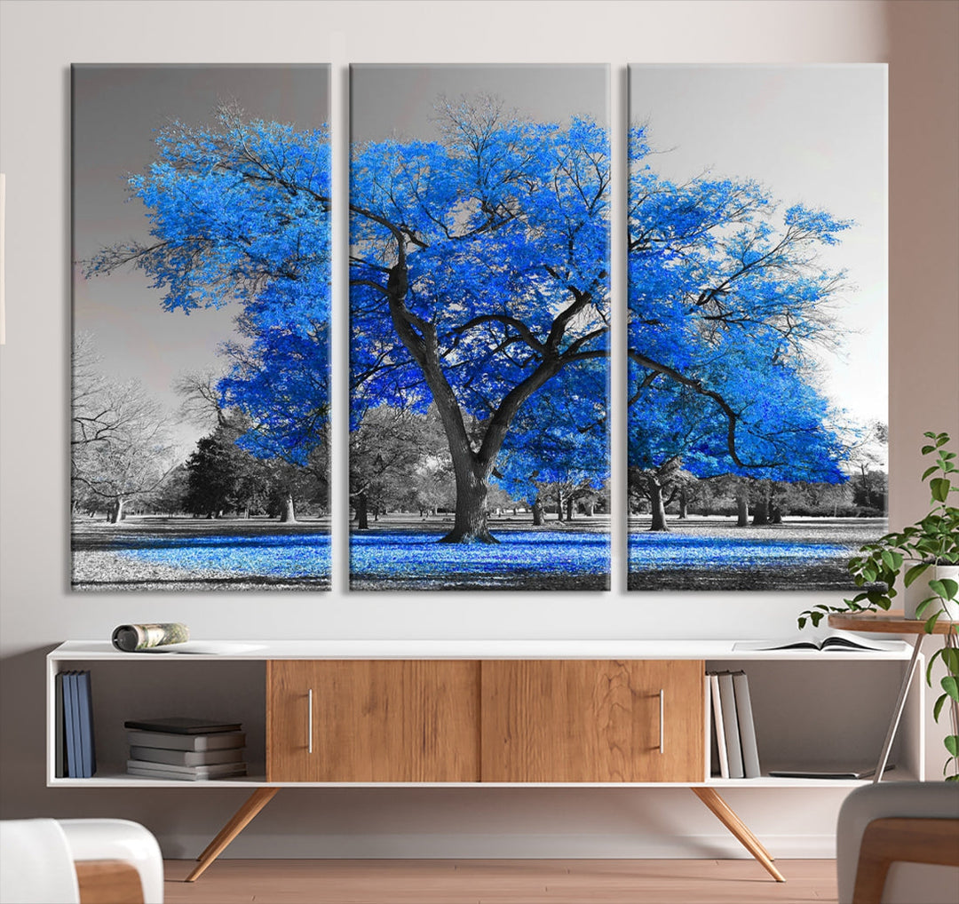 Pop of Color to Your Space with Our Blue Tree Landscape Wall Art Canvas Print