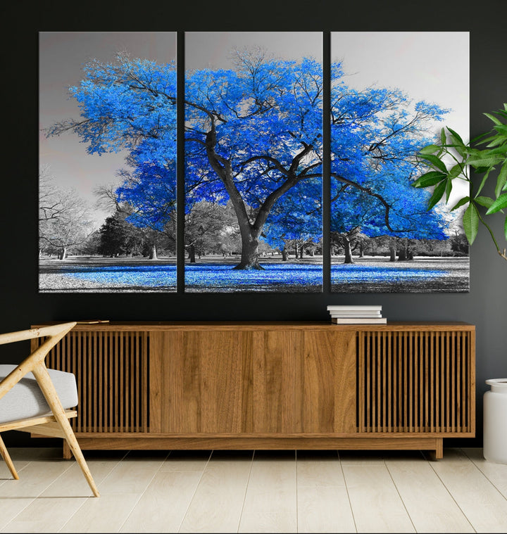 Pop of Color to Your Space with Our Blue Tree Landscape Wall Art Canvas Print