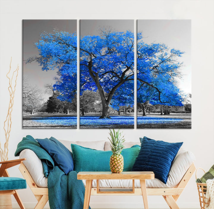 Pop of Color to Your Space with Our Blue Tree Landscape Wall Art Canvas Print