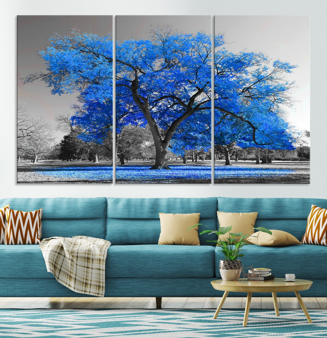 Pop of Color to Your Space with Our Blue Tree Landscape Wall Art Canvas Print